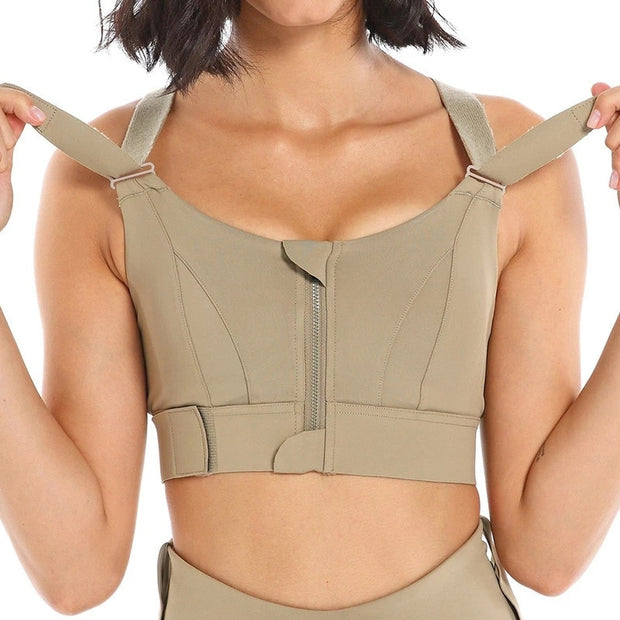 Damen Sport-BHs Strumpfhosen Crop Top, Yoga-Weste Frontreißverschluss Plus Size Verstellbarer Riemen