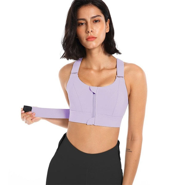 Mulheres sutiãs esportivos collants colheita superior, yoga colete frontal zíper plus size alça ajustável