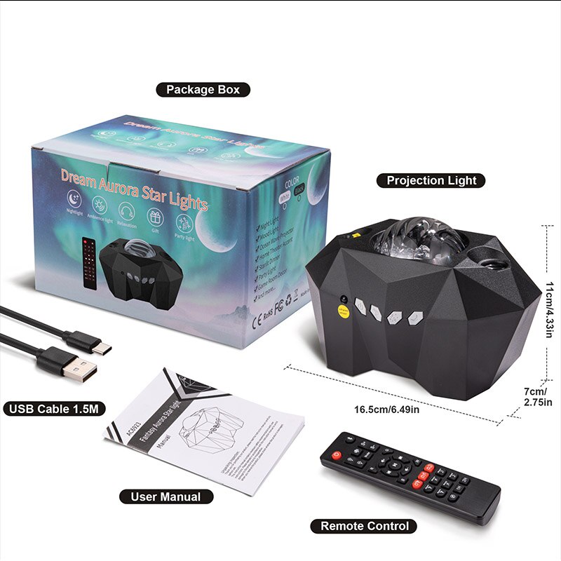 Led Aurora Borealis Mood Galaxy Projector Starry Sky Music Moon Nebula Projection Bedroom Decoration Laser Atmospher Night Light