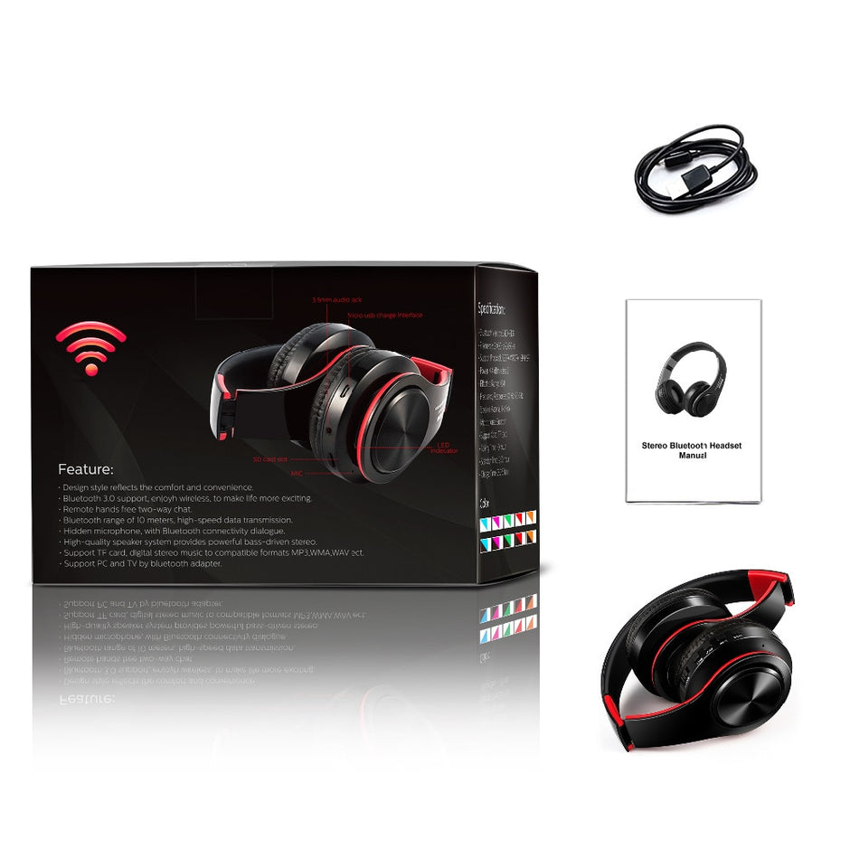 Fone de ouvido estéreo HIFI para celular xiaomi iphone e tablet Samsung, com bluetooth para música, FM e com suporte de cartão SD e microfone