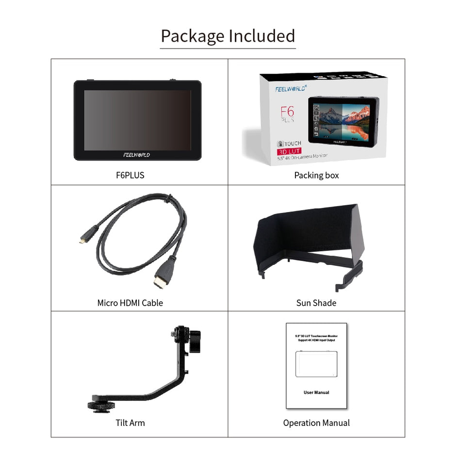 Feelworld f6 plus v2 6 Polegada câmera dslr campo monitor 3d lut tela