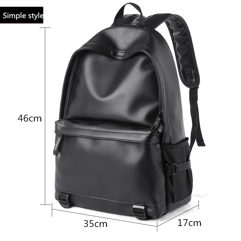 Nova moda masculina mochila de couro preta de escola para adolescentes
