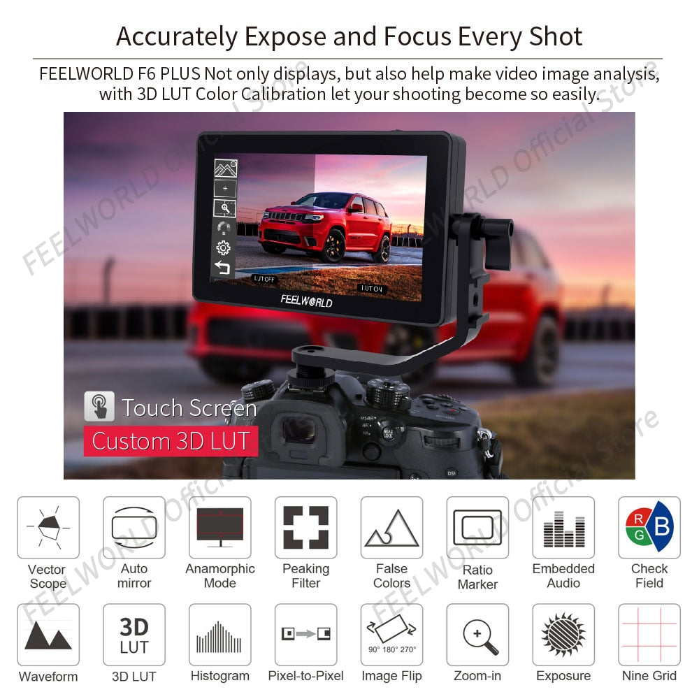 Feelworld f6 plus v2 6 Polegada câmera dslr campo monitor 3d lut tela