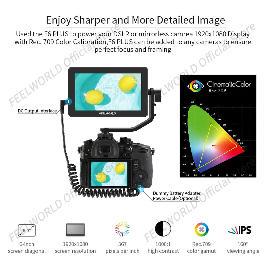 Feelworld f6 plus v2 6 Polegada câmera dslr campo monitor 3d lut tela