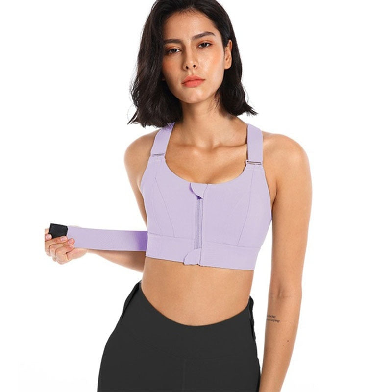 Mulheres sutiãs esportivos collants colheita superior, yoga colete frontal zíper plus size alça ajustável