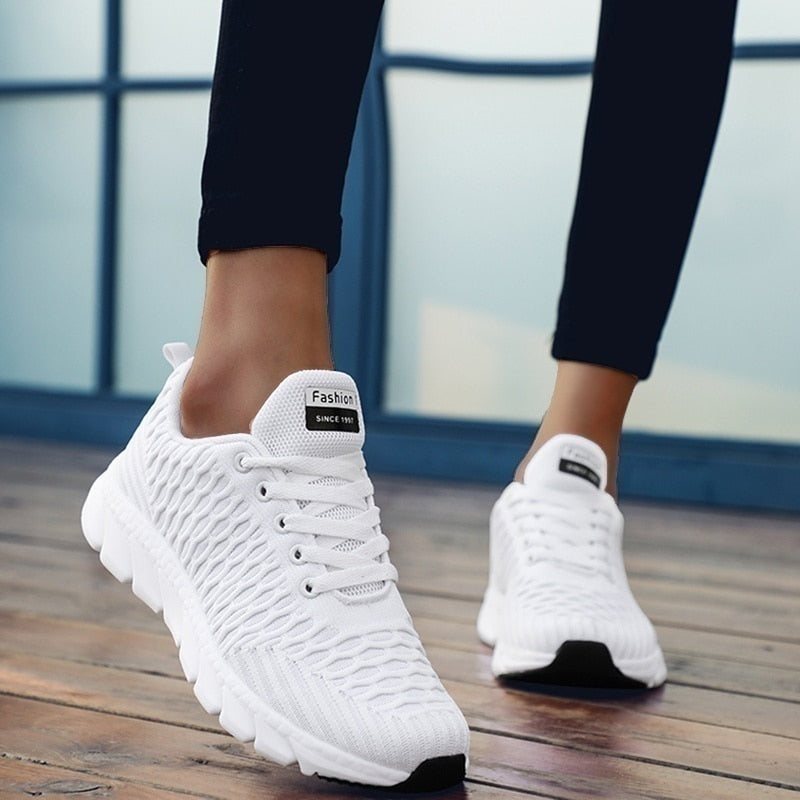 Tênis feminino de malha, sapato de malha macia para mulheres, tênis vulcanizado