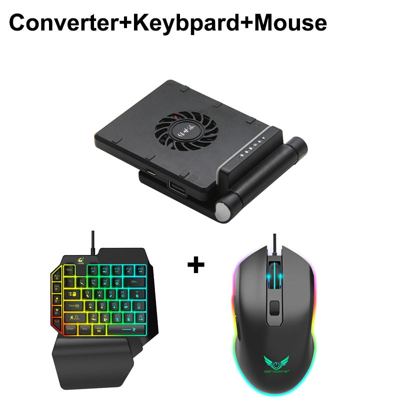 3 em 1 pubg controlador móvel gamepad cooler fã gaming teclado mouse conversor para ios android telefone pubg adaptador