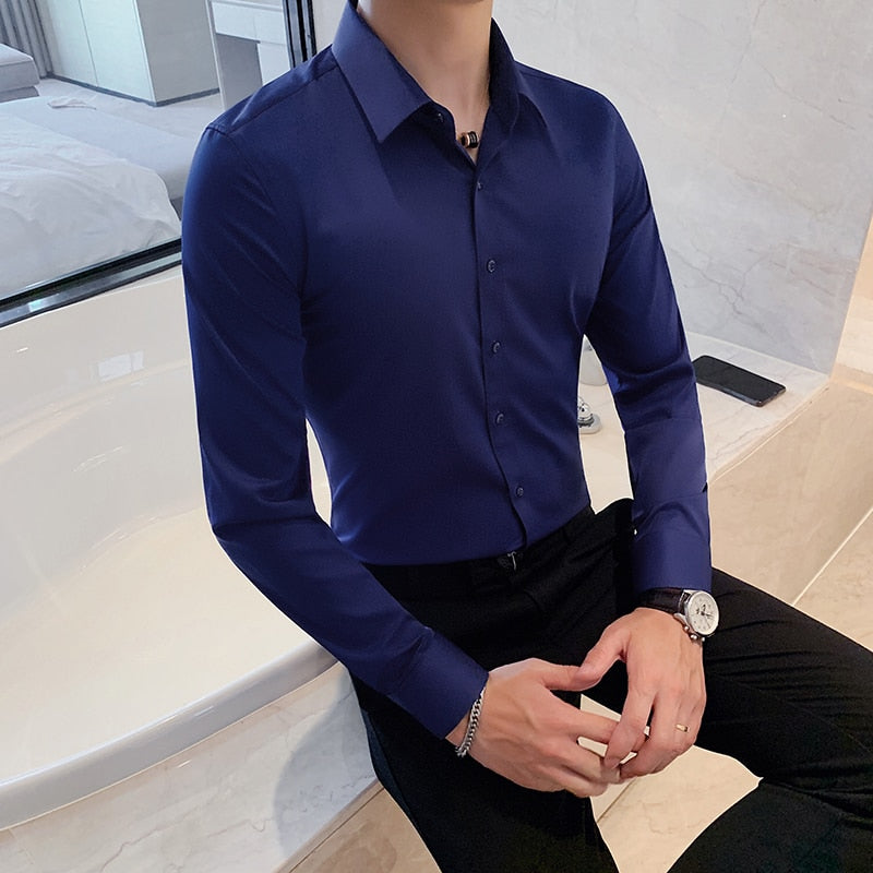 Estilo britânico camisa de manga longa roupas masculinas moda 2023 primavera negócios formal wear chemise homme