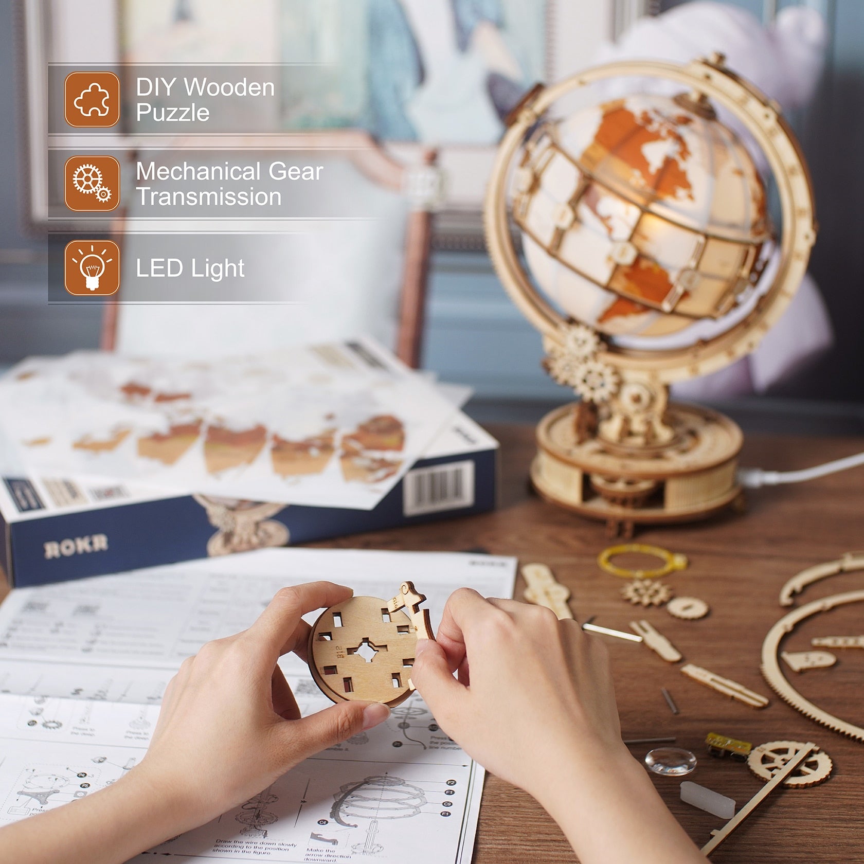 Robotime rokr luminosa luz led de madeira 3d puzzle