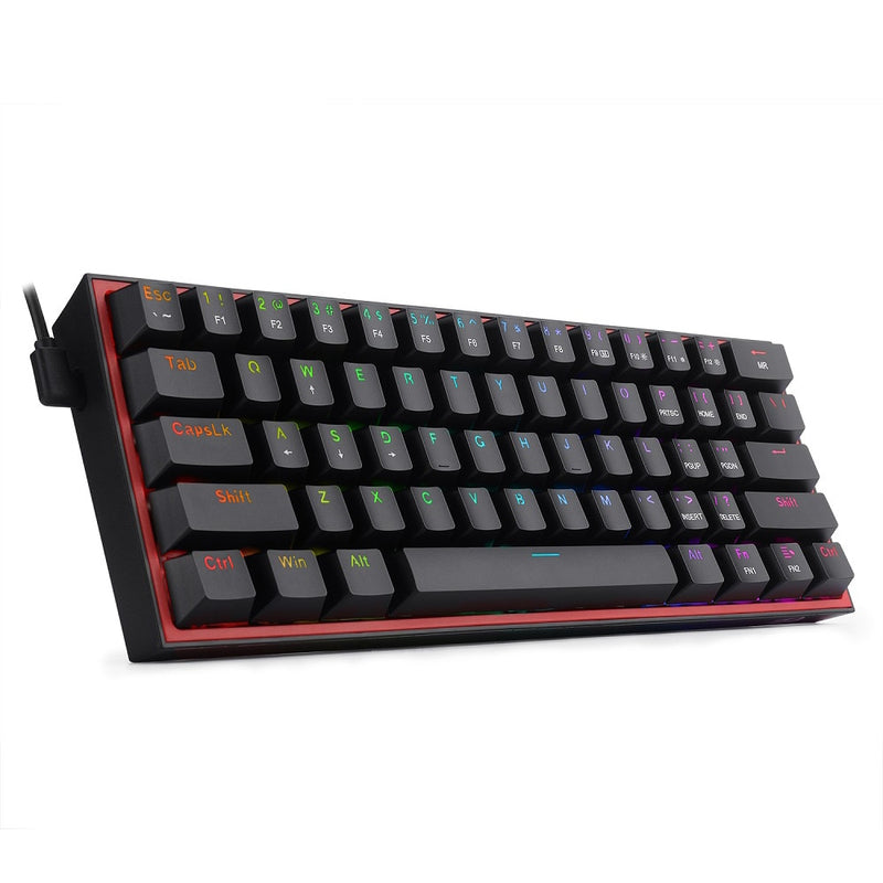 REDRAGON Fizz K617 RGB Mini USB Teclado Com Fio, Teclado Gaming Mecânico Interruptor Vermelho 61, Chave Gamer para PC, Computador Portátil.