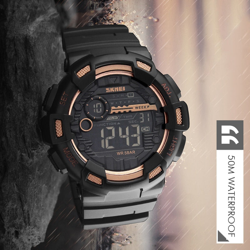 SKMEI Homens Esportes Relógios 50 M À Prova D' Água Back Light Tempo de Choque Duplo