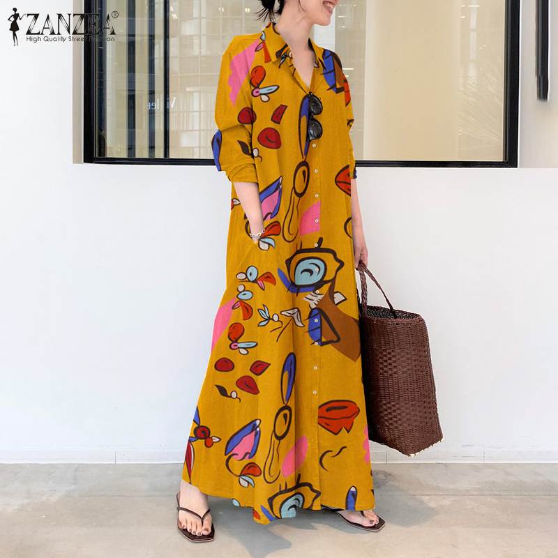 vestido de verão zanzea casual manga longa