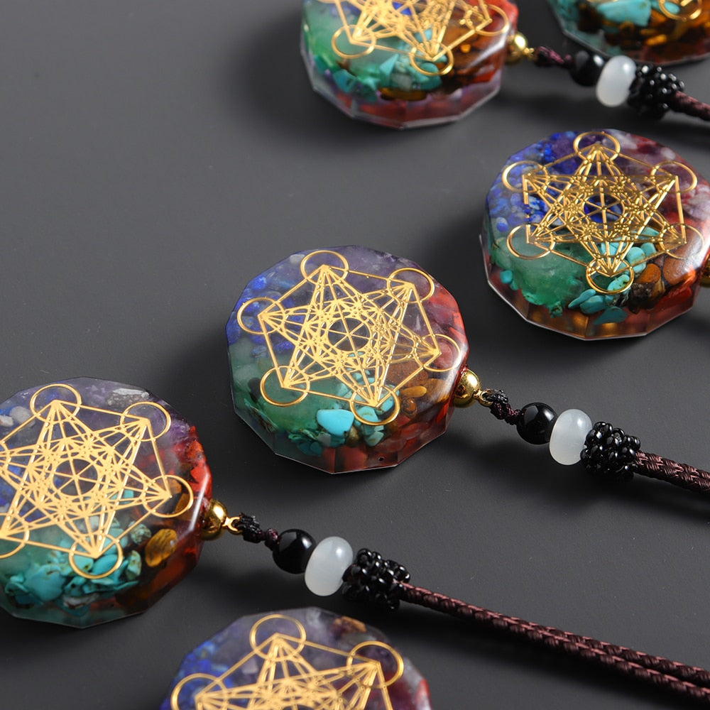 Ornamentos de pedra colorida e natural, colar artesanal com sete chakros, pingente de energia, cola em gotas, 1 peça