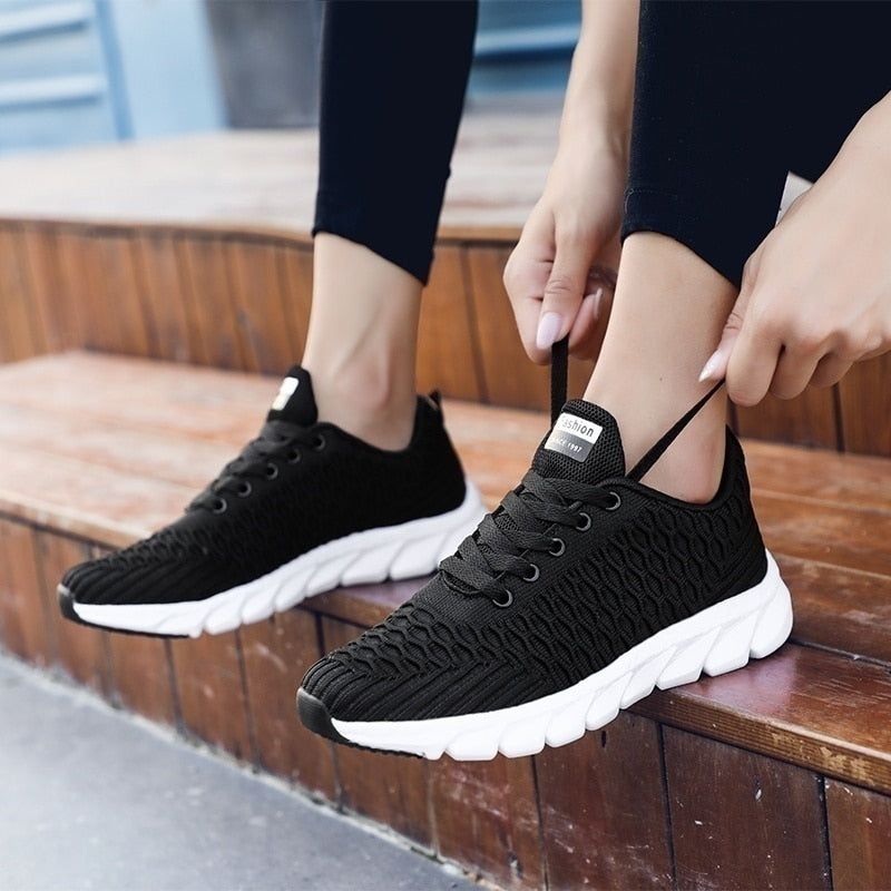 Tênis feminino de malha, sapato de malha macia para mulheres, tênis vulcanizado
