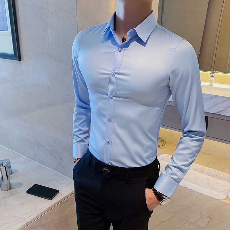 Estilo britânico camisa de manga longa roupas masculinas moda 2023 primavera negócios formal wear chemise homme