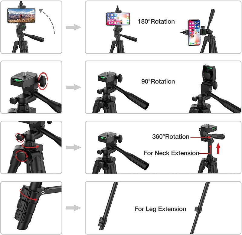 Tripé dslr flexível extensível, suporte de viagem leve e controle remoto para celular, câmera de montagem de celular, gopro live youtube