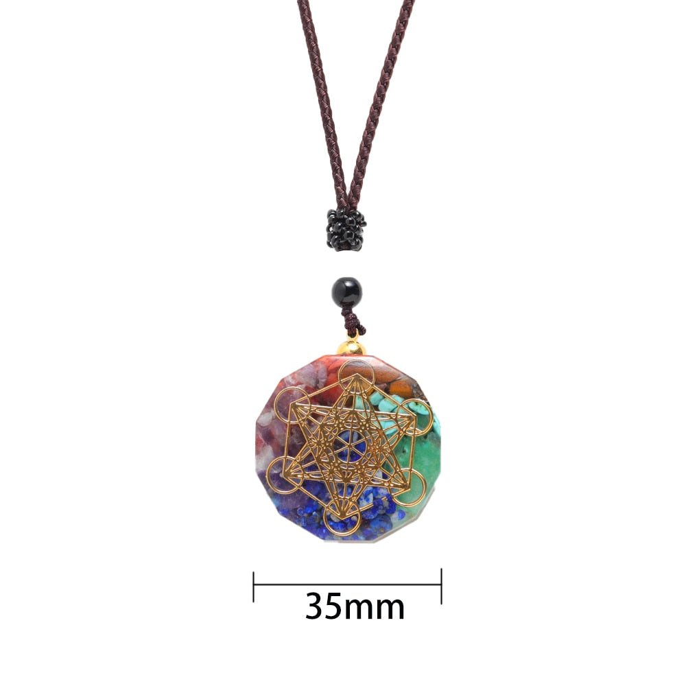 Ornamentos de pedra colorida e natural, colar artesanal com sete chakros, pingente de energia, cola em gotas, 1 peça