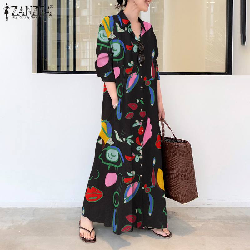 vestido de verão zanzea casual manga longa