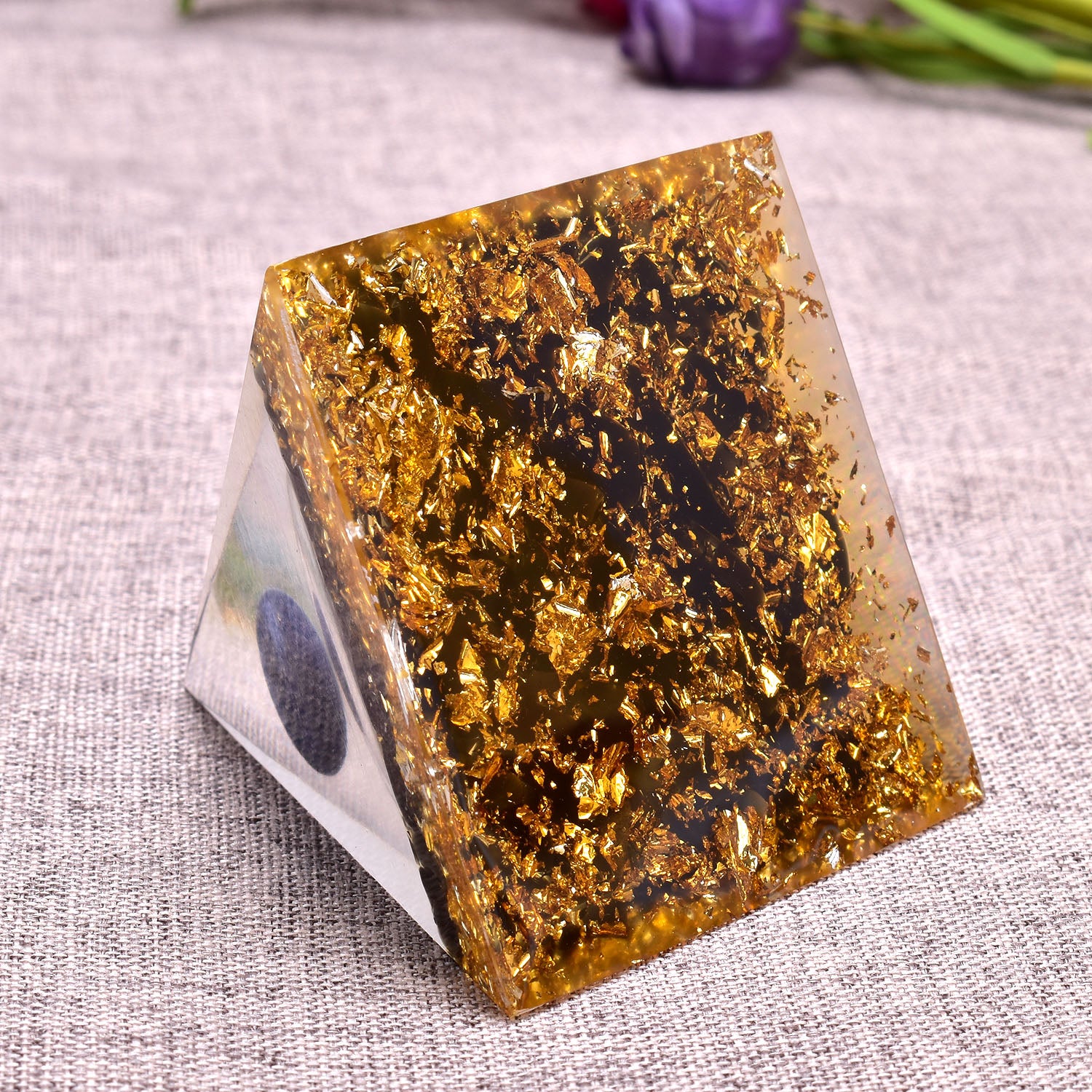 6cm orgone pirâmide obsidiana e lapis lazuli cura cristal energia