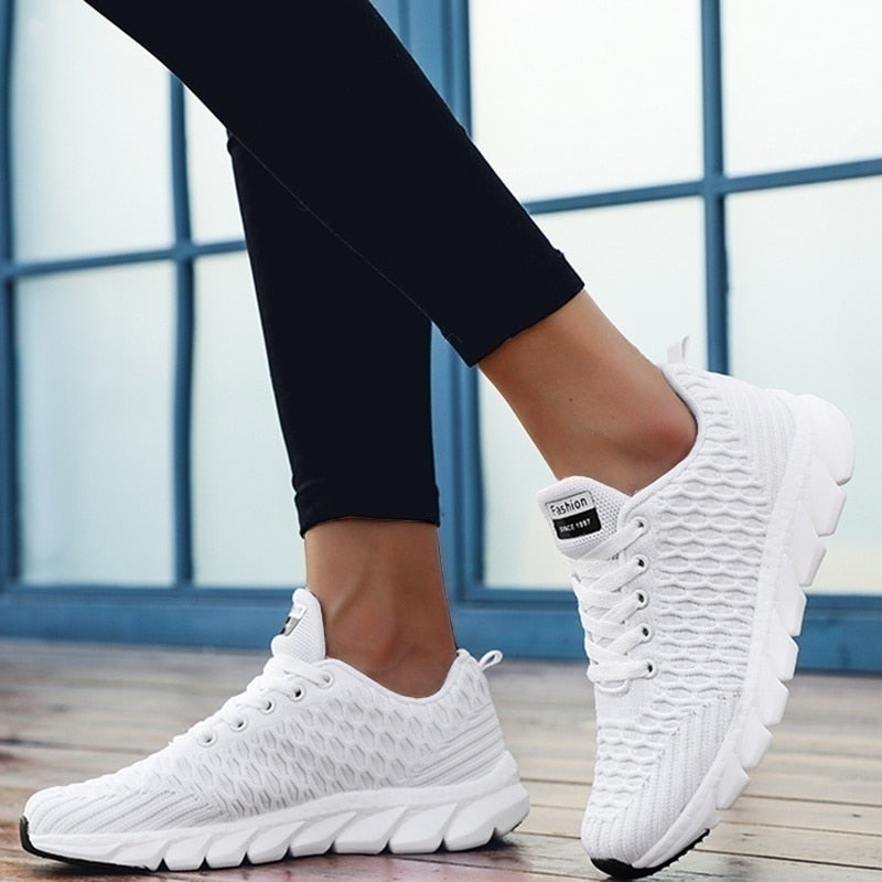 Tênis feminino de malha, sapato de malha macia para mulheres, tênis vulcanizado