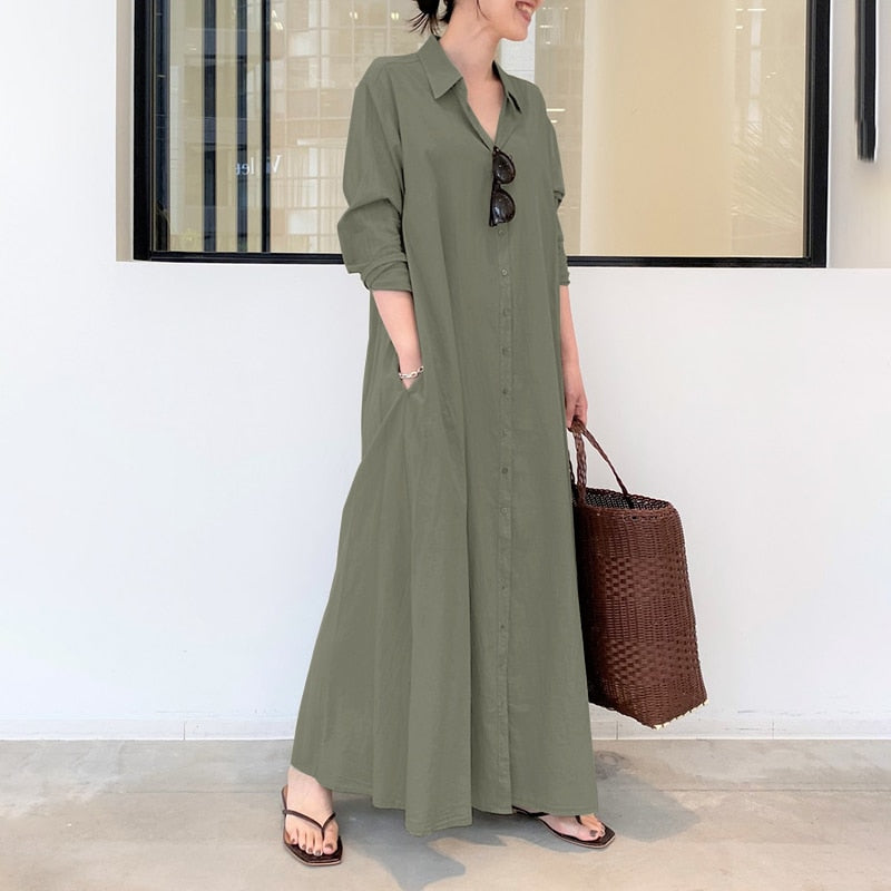 vestido de verão zanzea casual manga longa