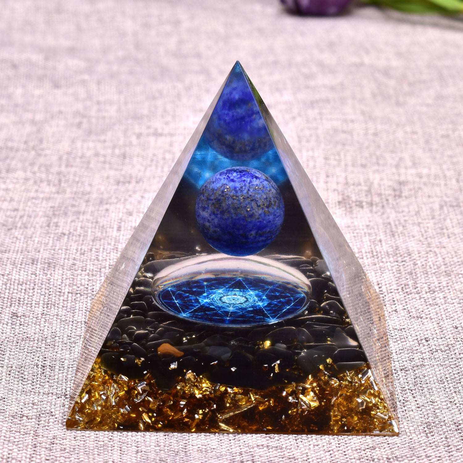 6cm orgone pirâmide obsidiana e lapis lazuli cura cristal energia