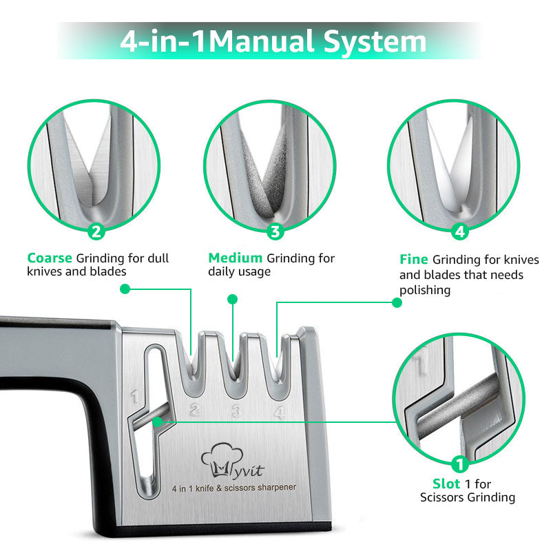 Sharpener de faca 4 em 1 diamante revestido & haste fina faca tesouras