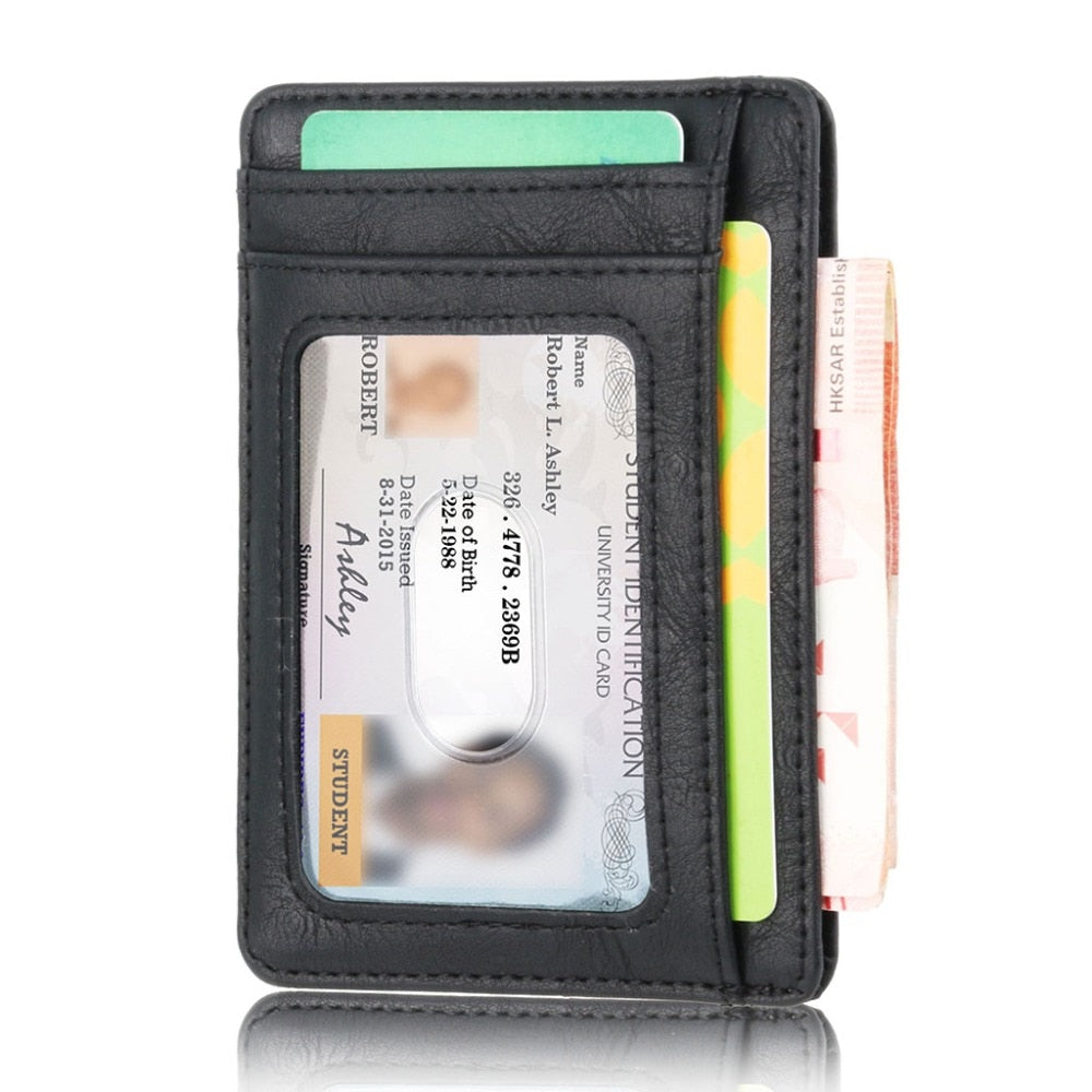 Thinkthendo carteira de couro com bloqueio rfid, fina, porta-cartão de crédito, identidade, carteira para dinheiro, para homens e mulheres