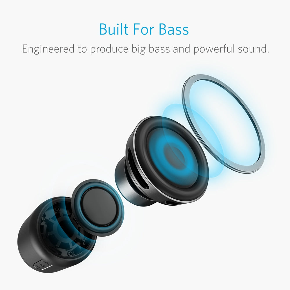 Anker soundcore mini, caixa de som bluetooth super-portátil com tempo de recreio de 15 horas, faixa de 66 pés bluetooth, microfone baixo aumentado
