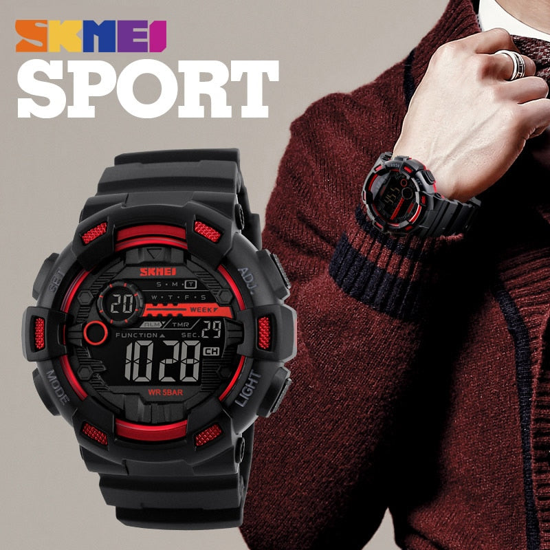 SKMEI Homens Esportes Relógios 50 M À Prova D' Água Back Light Tempo de Choque Duplo