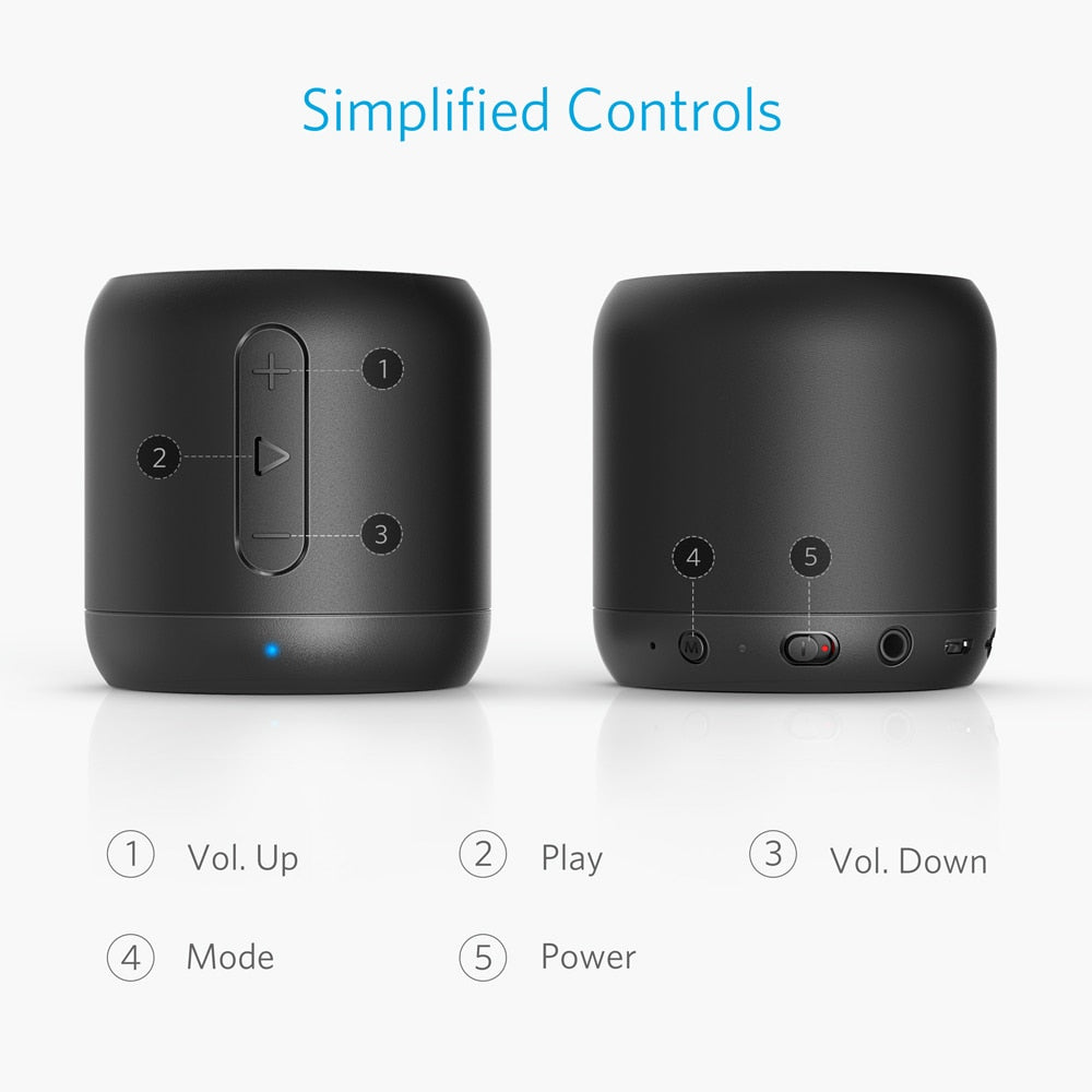 Anker soundcore mini, caixa de som bluetooth super-portátil com tempo de recreio de 15 horas, faixa de 66 pés bluetooth, microfone baixo aumentado