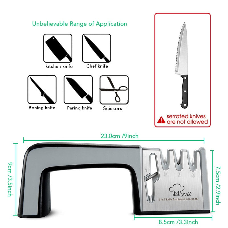 Sharpener de faca 4 em 1 diamante revestido & haste fina faca tesouras