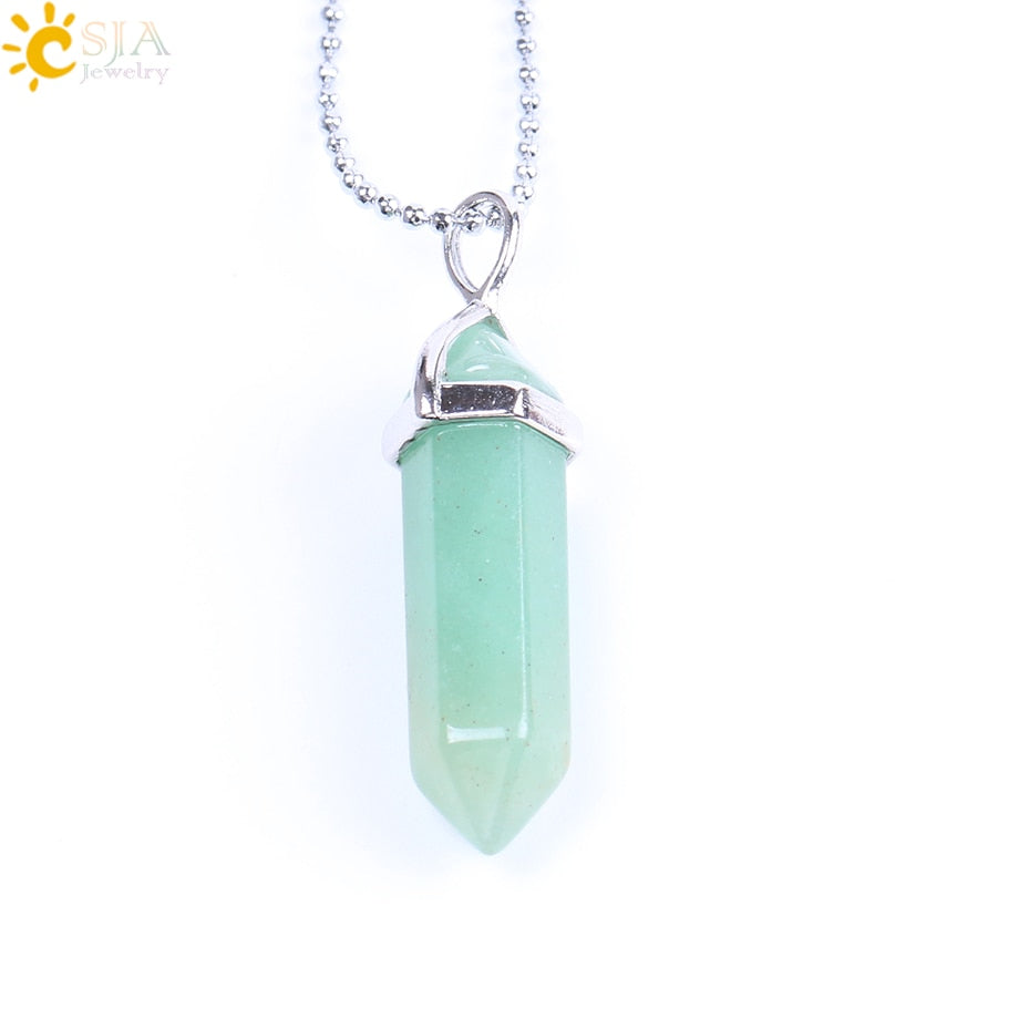 Csja real rosa cru roxo gem cristal colar hexagonal bala reiki chakra pedra natural colar pingente feminino jóias e056