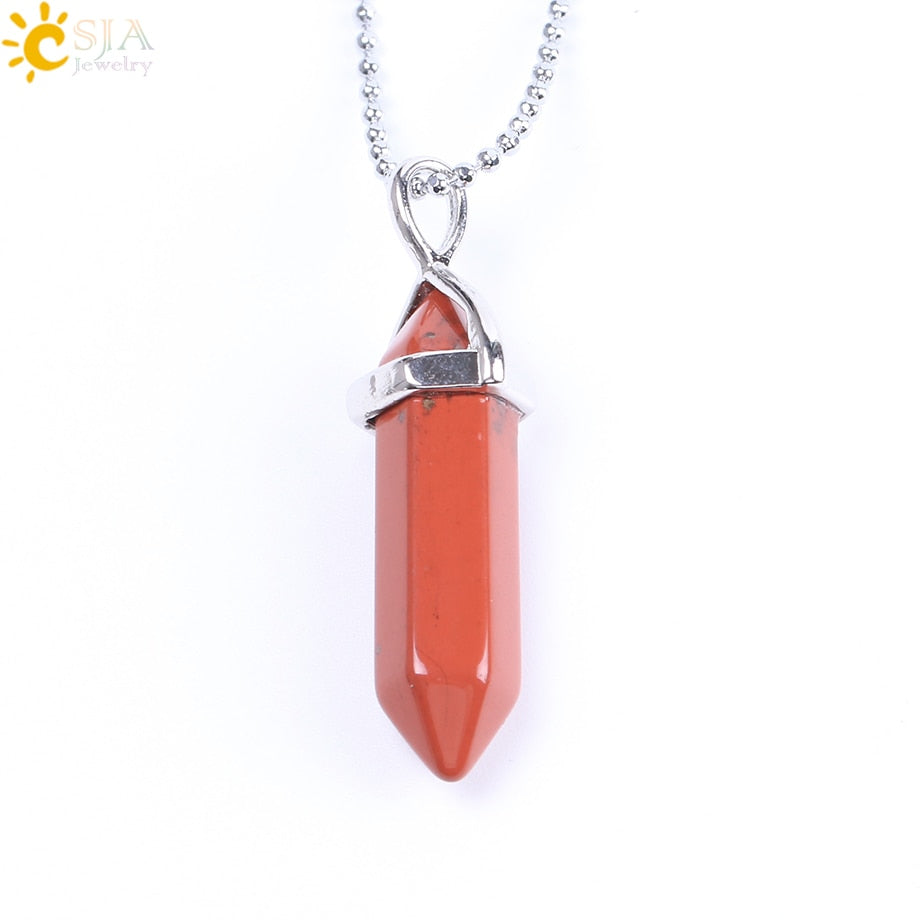 Csja real rosa cru roxo gem cristal colar hexagonal bala reiki chakra pedra natural colar pingente feminino jóias e056