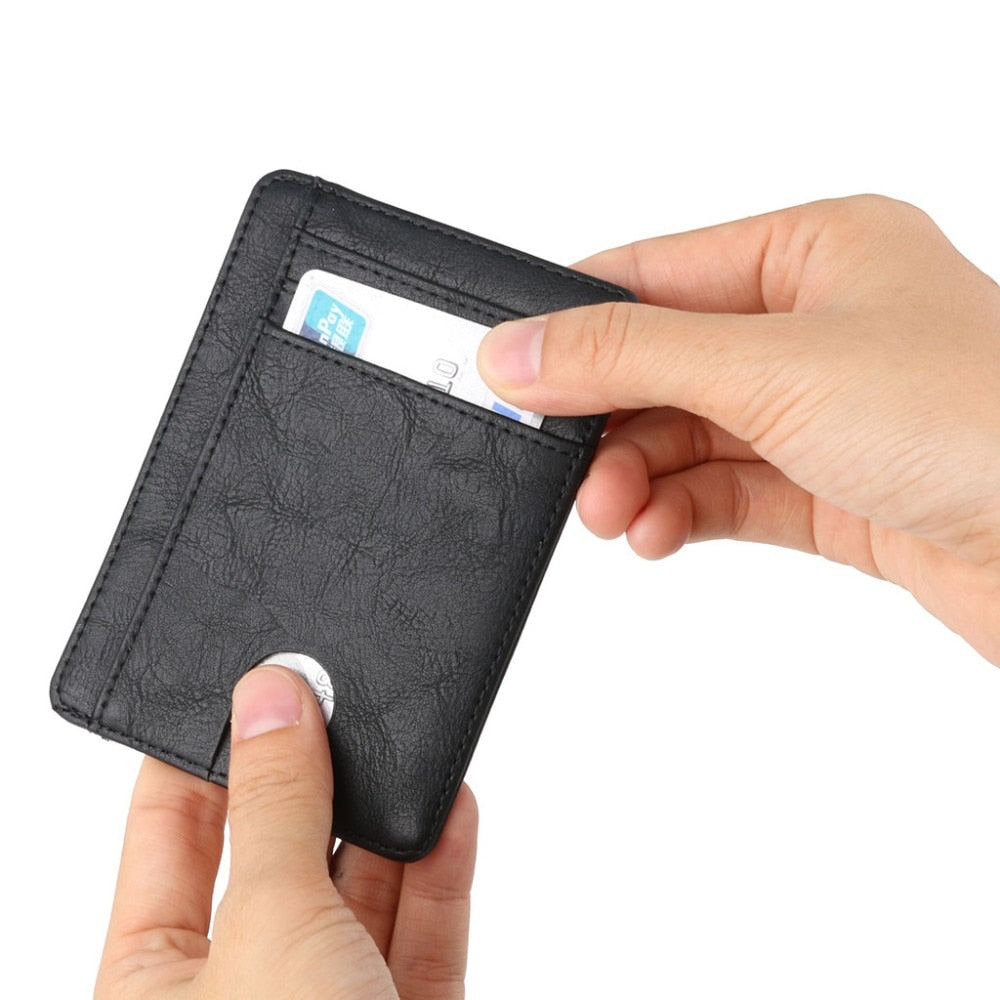 Thinkthendo carteira de couro com bloqueio rfid, fina, porta-cartão de crédito, identidade, carteira para dinheiro, para homens e mulheres
