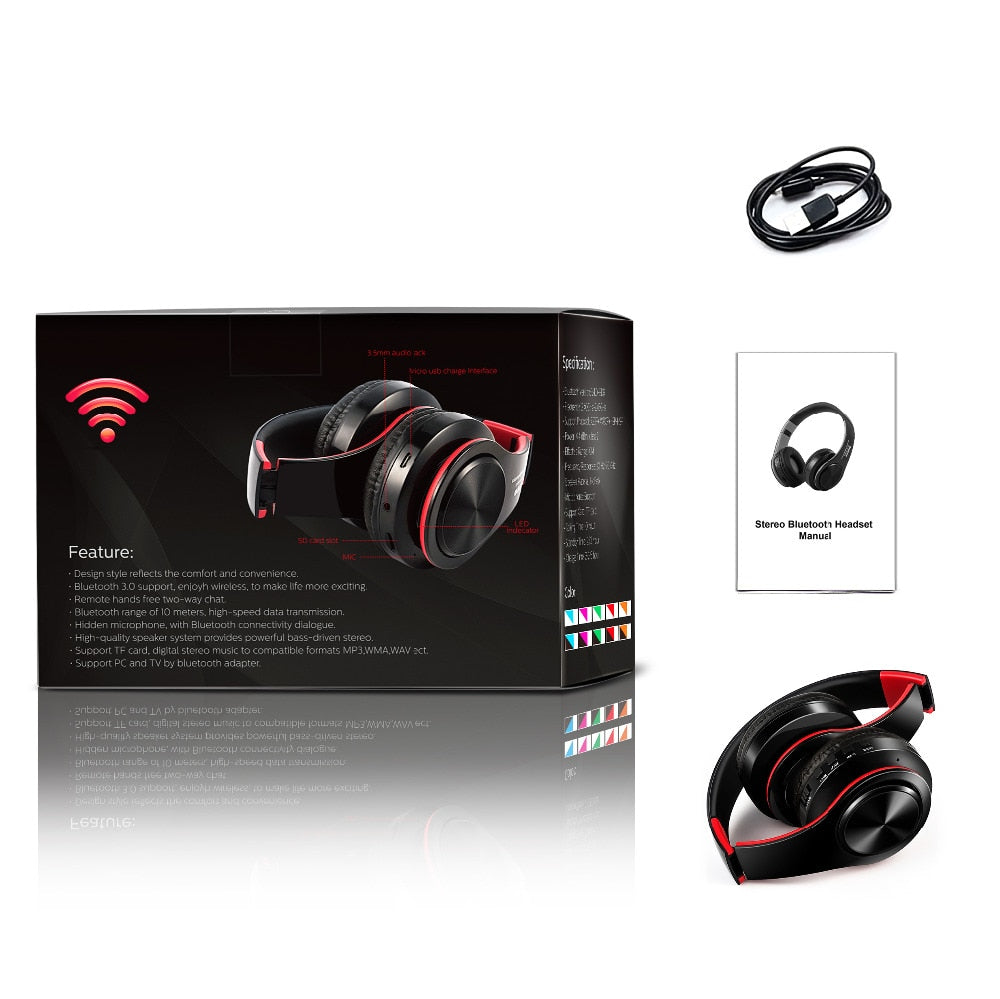 Fone de ouvido estéreo HIFI para celular xiaomi iphone e tablet Samsung, com bluetooth para música, FM e com suporte de cartão SD e microfone