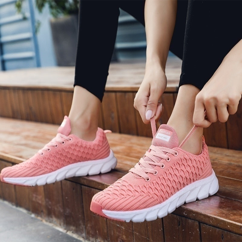 Tênis feminino de malha, sapato de malha macia para mulheres, tênis vulcanizado