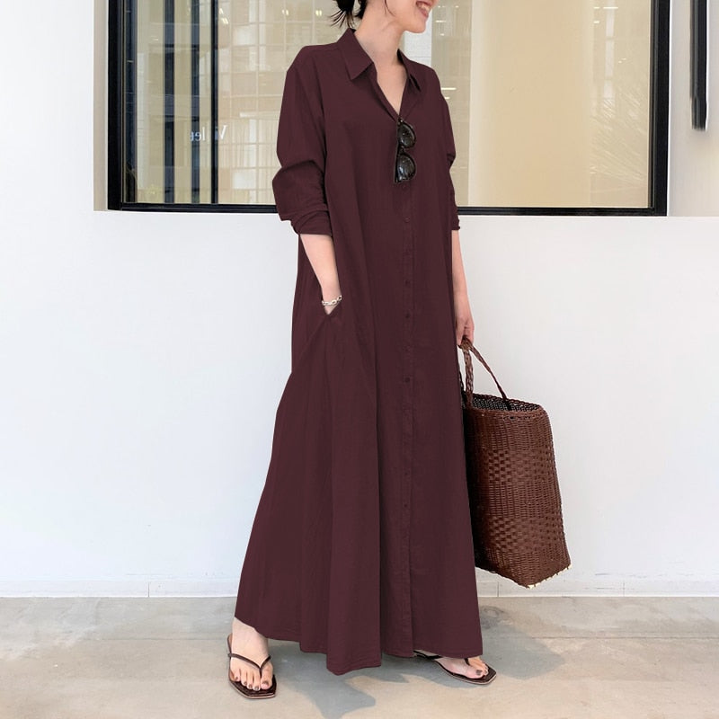 vestido de verão zanzea casual manga longa