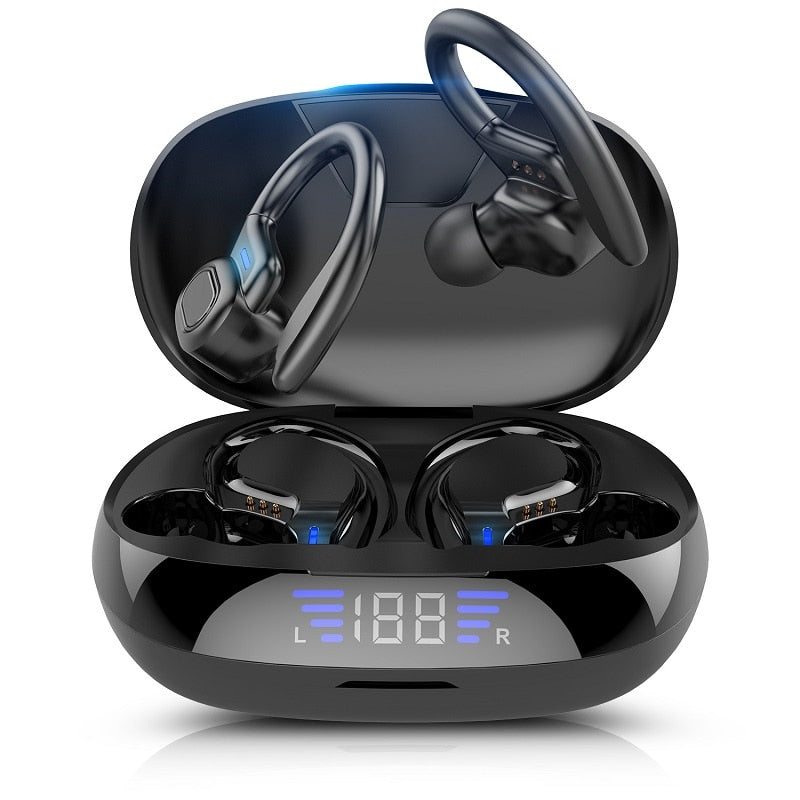 Tws fones de ouvido bluetooth com microfones esporte orelha gancho display led fones de ouvido estéreo hifi fones de ouvido fones de ouvido à prova d' água