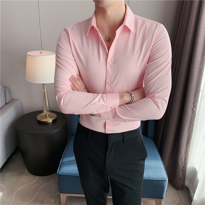 Estilo britânico camisa de manga longa roupas masculinas moda 2023 primavera negócios formal wear chemise homme