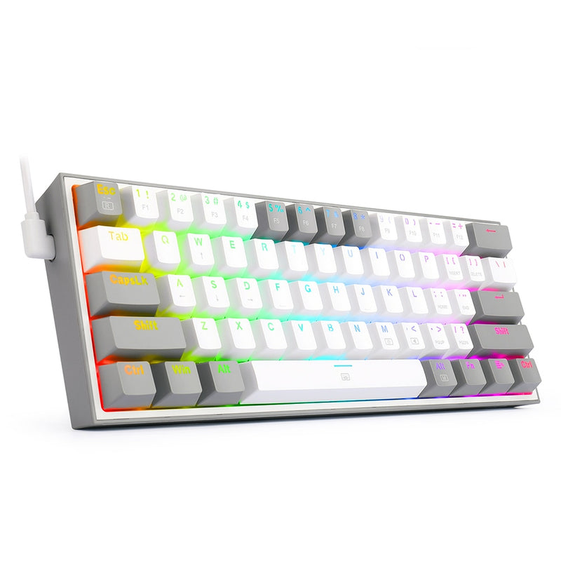 REDRAGON Fizz K617 RGB Mini USB Teclado Com Fio, Teclado Gaming Mecânico Interruptor Vermelho 61, Chave Gamer para PC, Computador Portátil.