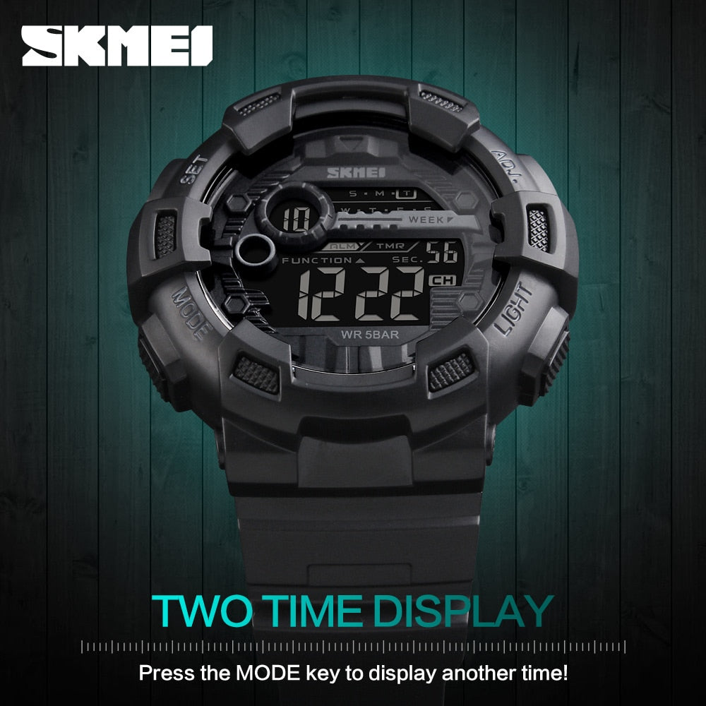 SKMEI Homens Esportes Relógios 50 M À Prova D' Água Back Light Tempo de Choque Duplo