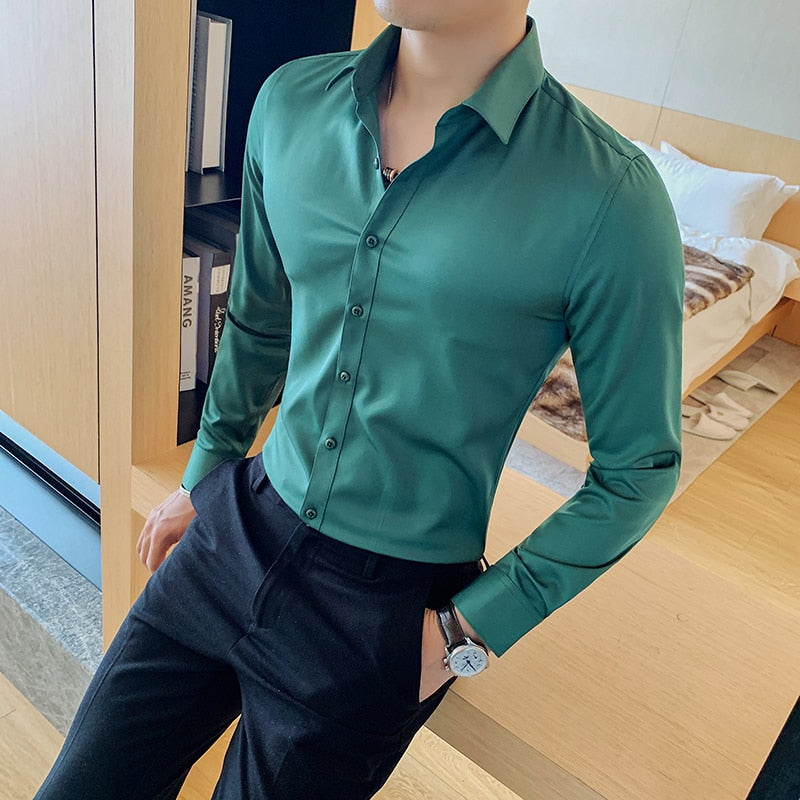 Estilo britânico camisa de manga longa roupas masculinas moda 2023 primavera negócios formal wear chemise homme