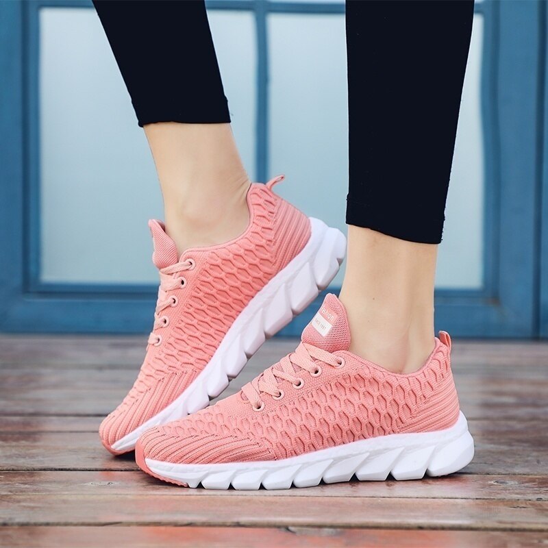 Tênis feminino de malha, sapato de malha macia para mulheres, tênis vulcanizado