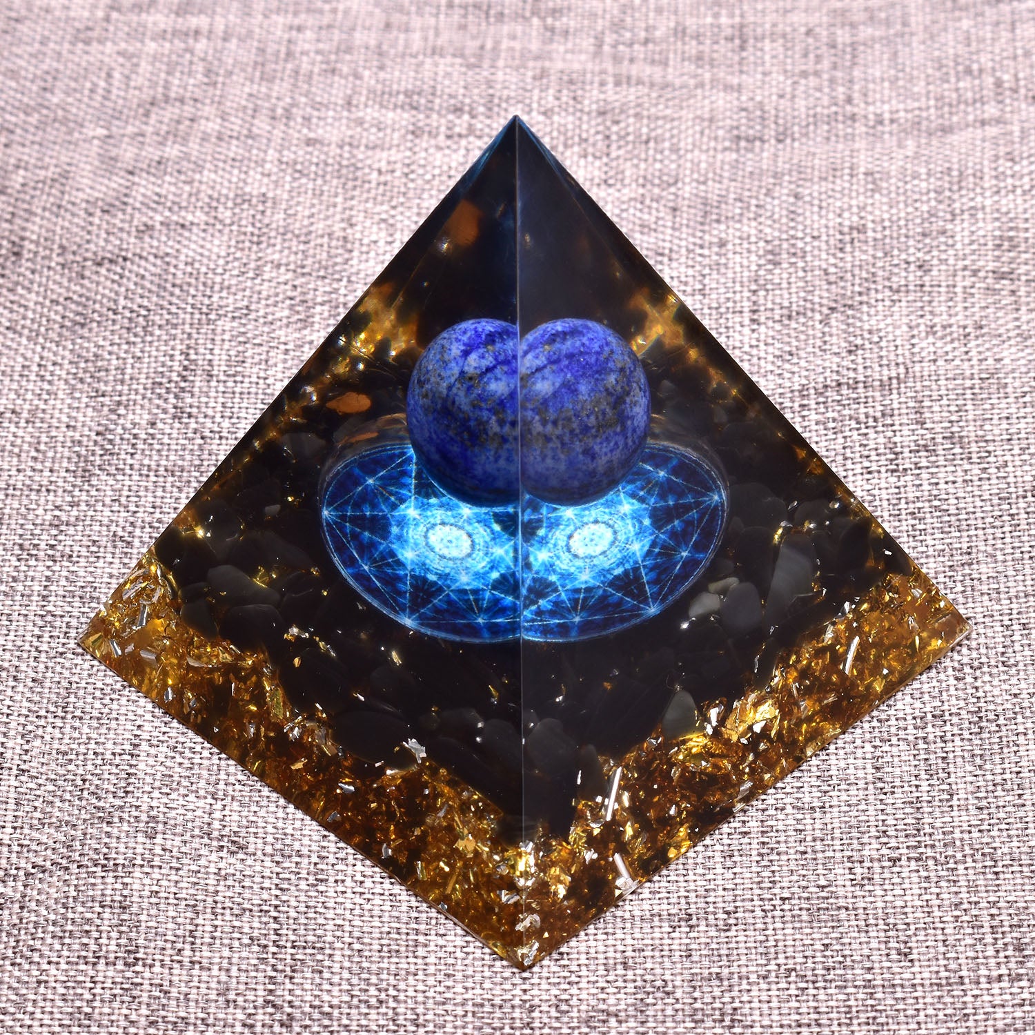 6cm orgone pirâmide obsidiana e lapis lazuli cura cristal energia