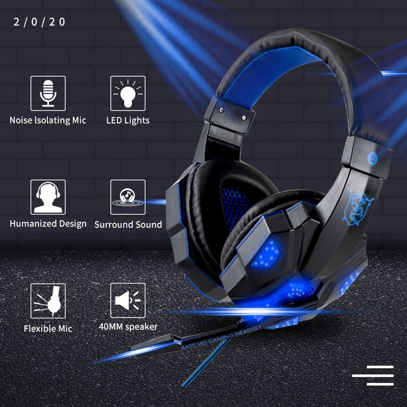 fone gamer Profissional auriculares gamer luz led gaming fones de ouvido gamer para computador ps4 ajustável