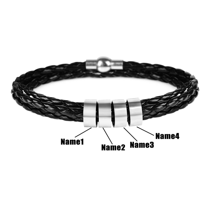 Pulseira masculina de couro trançado com nomes