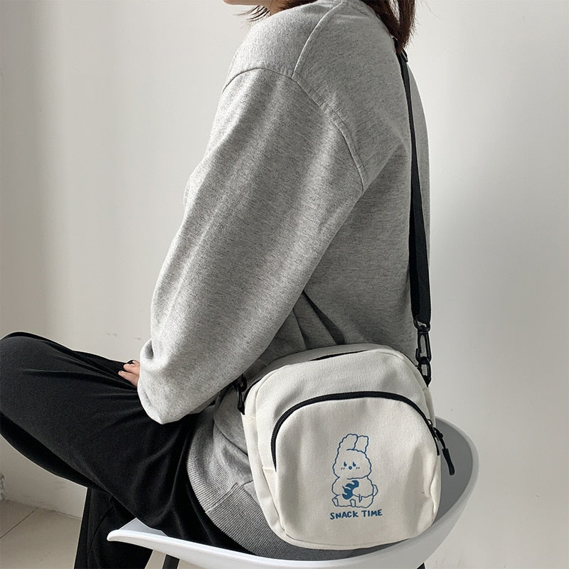 Bonito coelho lona feminina pequena crossbody
