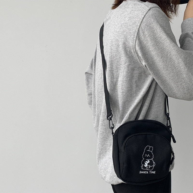 Bonito coelho lona feminina pequena crossbody