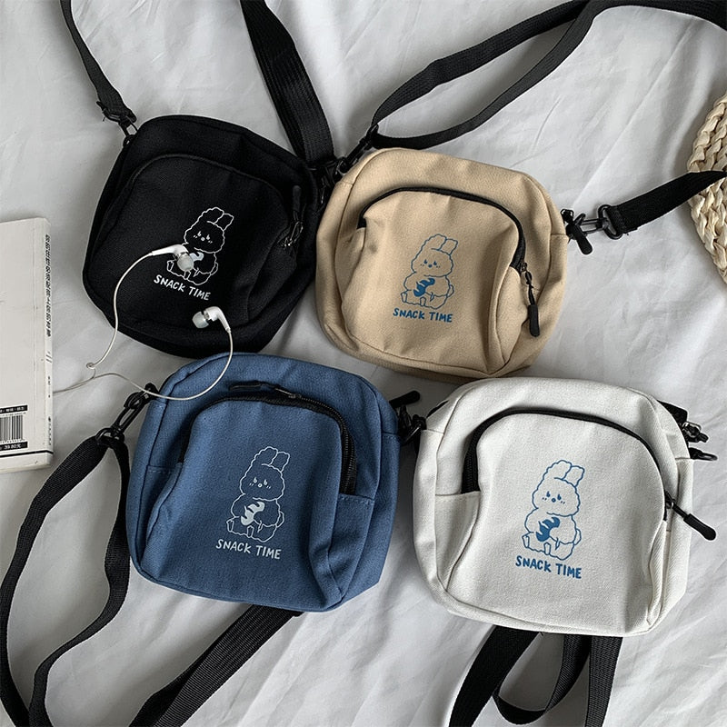 Bonito coelho lona feminina pequena crossbody